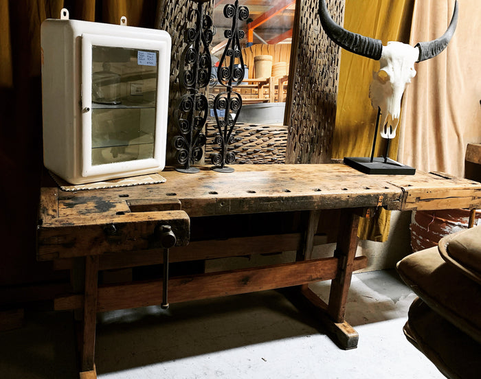 Vintage Rustic European Carpenters Woodworking  Workbench 1920s #4911