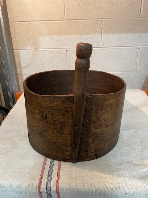 Rustic  European Wooden Veggie Bowl with Handle  #6553