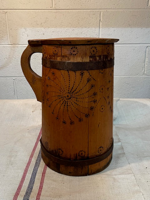 Vintage  European Wooden Jug with Lid  #6564