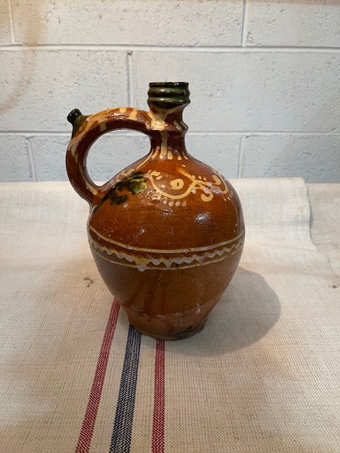 Vintage  Glazed  Hungarian  Terracotta Jug  #6576