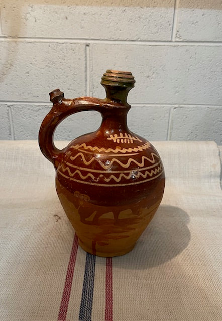 Vintage  Glazed  Hungarian  Terracotta Jug  #6577