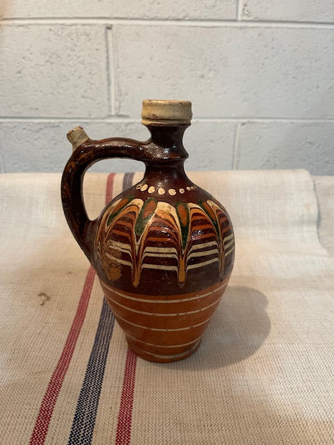 Vintage  Glazed  Hungarian  Terracotta Jug  #6578
