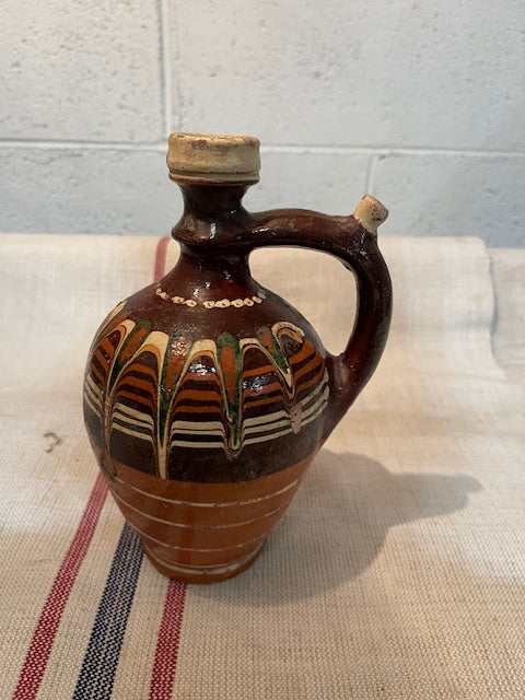 Vintage  Glazed  Hungarian  Terracotta Jug  #6578