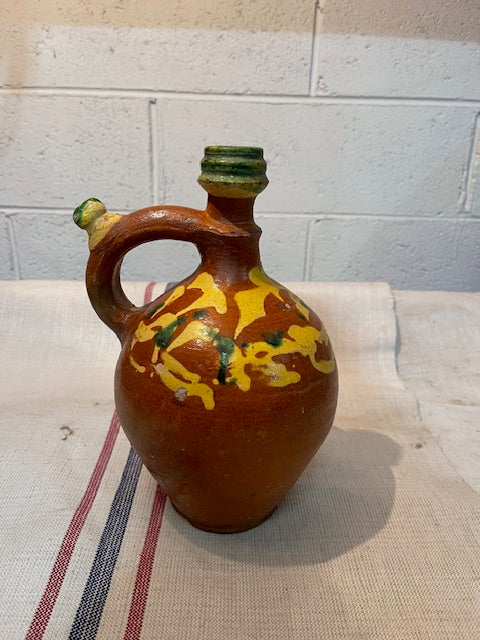 Vintage  Glazed  Hungarian  Terracotta Jug  #6579