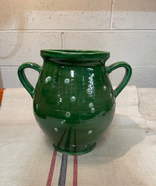 Vintage Green Glazed  Hungarian  Terracotta Pot  #6581  Byron