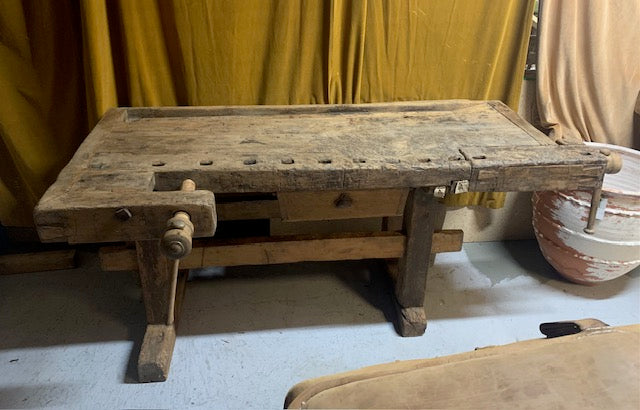 Vintage Rustic European Carpenters Woodworking  Workbench 1920s #4943