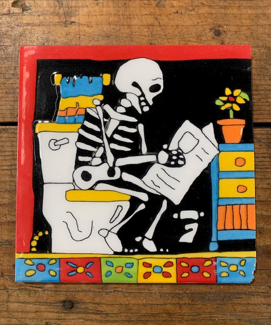 Glazed Ceramic Skeleton Motive Tile "On The Dunny" # 4947