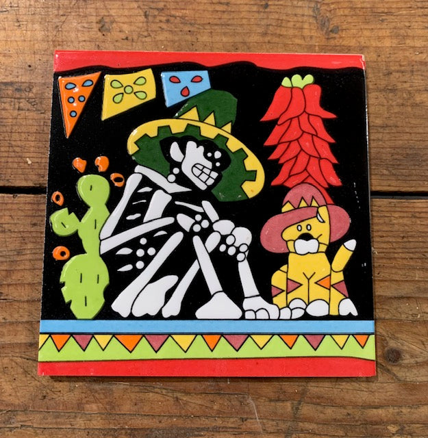 Glazed Ceramic Skeleton Motive Tile 