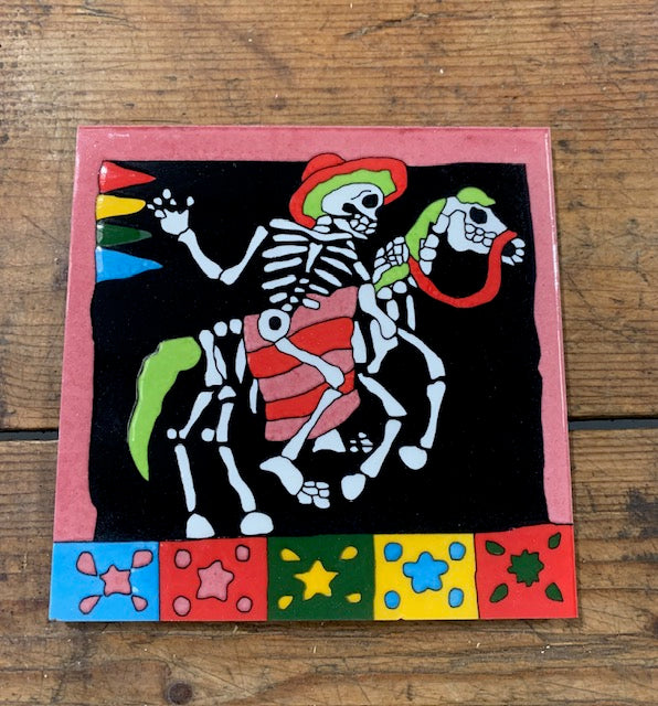Glazed Ceramic Skeleton Motive Tile 