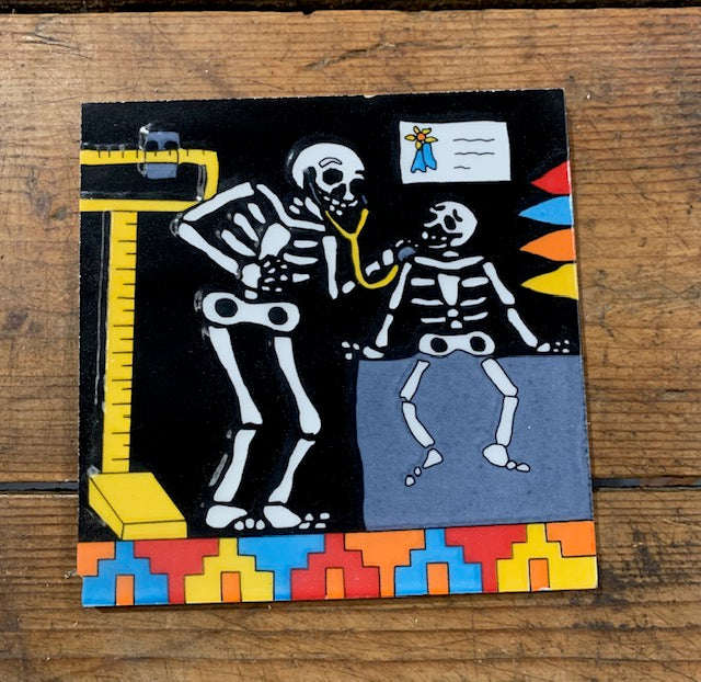 Glazed Ceramic Skeleton Motive Tile 