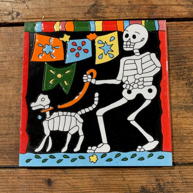 Glazed Ceramic Skeleton Motive Tile 