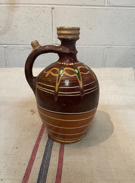 Vintage  Glazed  Hungarian  Terracotta Jug  #6652