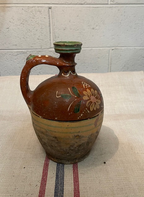 Vintage  Glazed  Hungarian  Terracotta Jug  #6653 Byron