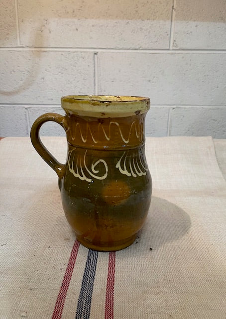 Vintage  Glazed  Hungarian  Terracotta Jug  #6654