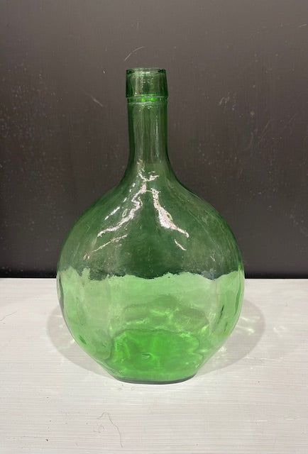Vintage Flat Green  Demijohn Glass Bottle  #7301