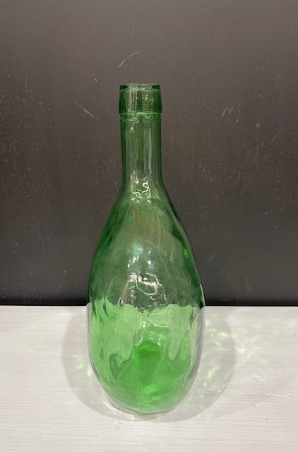 Vintage Flat Green  Demijohn Glass Bottle  #7301