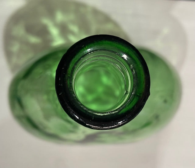 Vintage Flat Green  Demijohn Glass Bottle  #7301