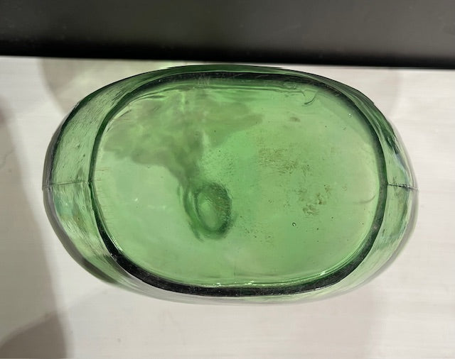 Vintage Flat Green  Demijohn Glass Bottle  #7301
