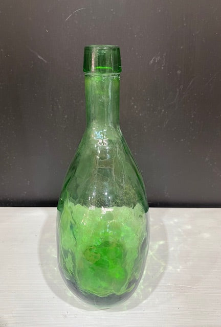 Vintage Flat Green  Demijohn Glass Bottle  #7302