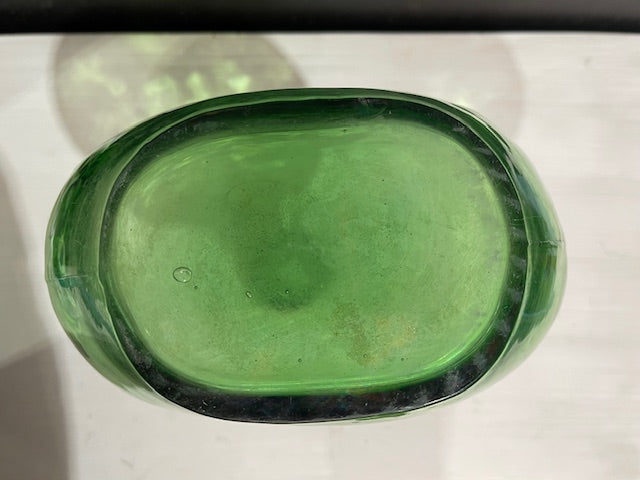 Vintage Flat Green  Demijohn Glass Bottle  #7302