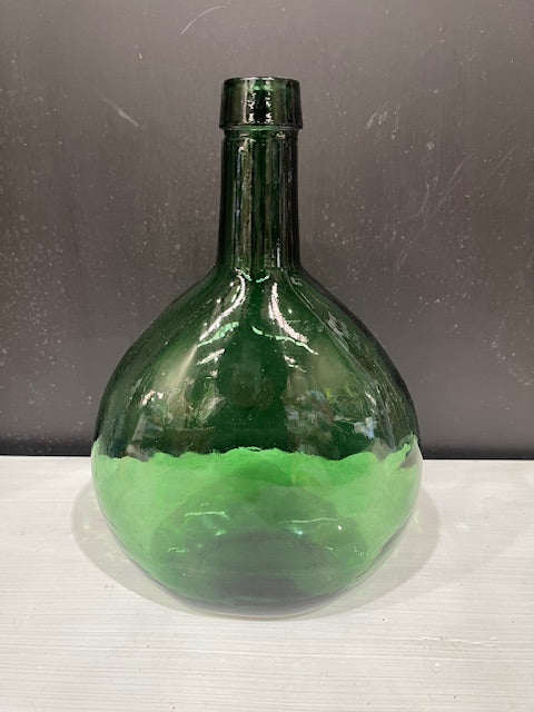Vintage Flat Green  Demijohn Glass Bottle  #7303