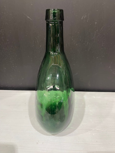 Vintage Flat Green  Demijohn Glass Bottle  #7303