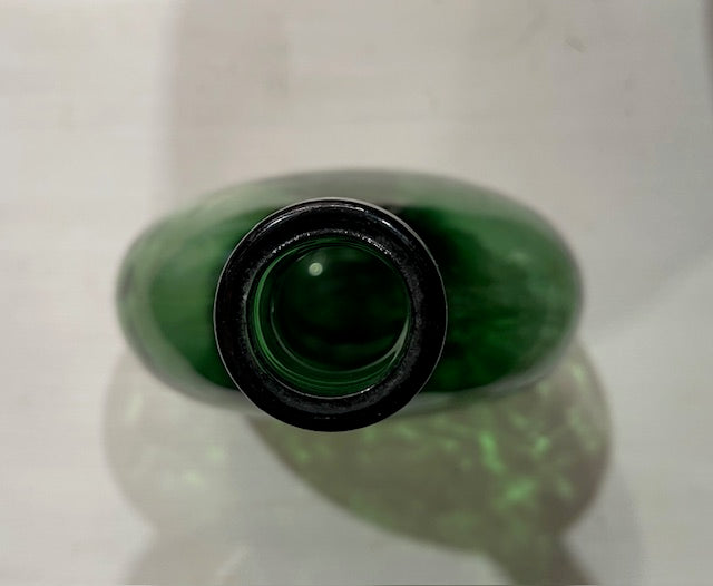 Vintage Flat Green  Demijohn Glass Bottle  #7303