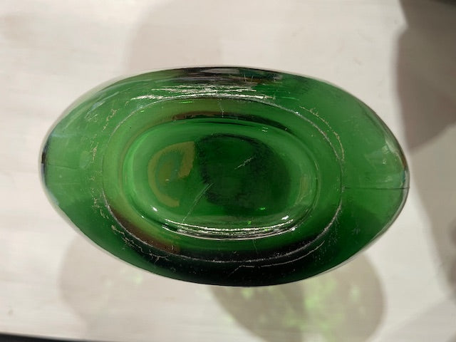 Vintage Flat Green  Demijohn Glass Bottle  #7303