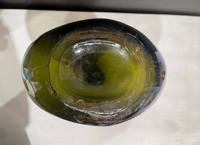 Vintage Flat  Dark Green  Demijohn Glass Bottle  #7304