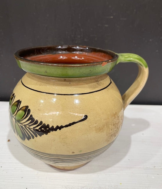 Vintage  Glazed  Hungarian  Terracotta Jug  #7351