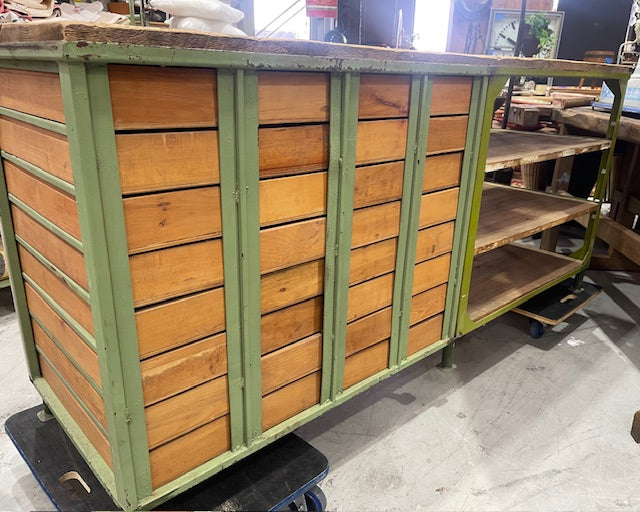 Vintage European Wood / Metal Leg  Workbench #7357