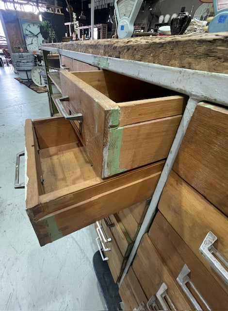Vintage European Wood / Metal Leg  Workbench #7357