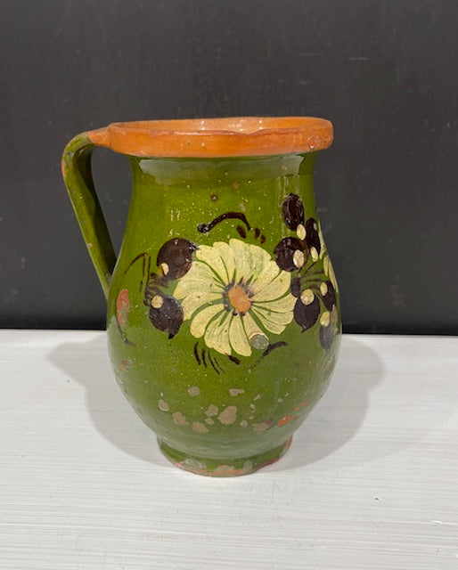 Vintage  Glazed  Hungarian  Terracotta Jug  #7381