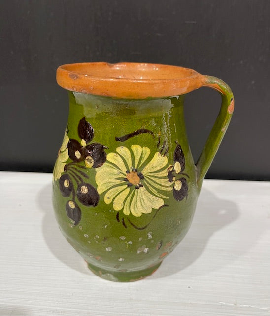 Vintage  Glazed  Hungarian  Terracotta Jug  #7381