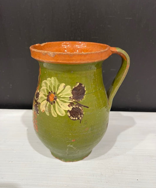Vintage  Glazed  Hungarian  Terracotta Jug  #7382