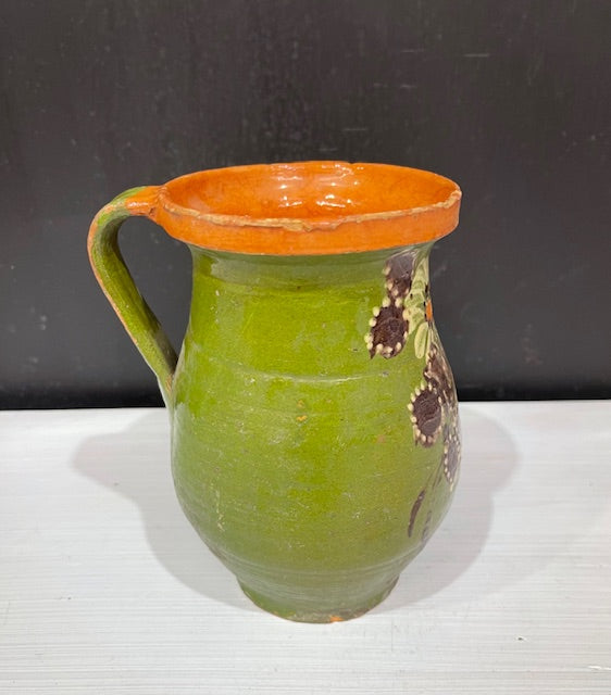 Vintage  Glazed  Hungarian  Terracotta Jug  #7382
