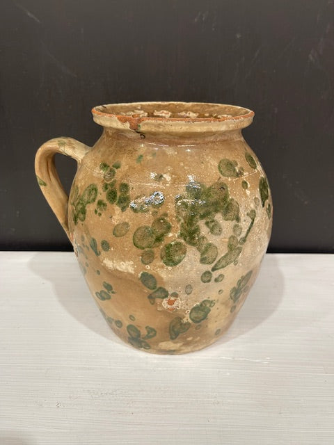 Vintage  Glazed  Hungarian  Terracotta Jug  #7384