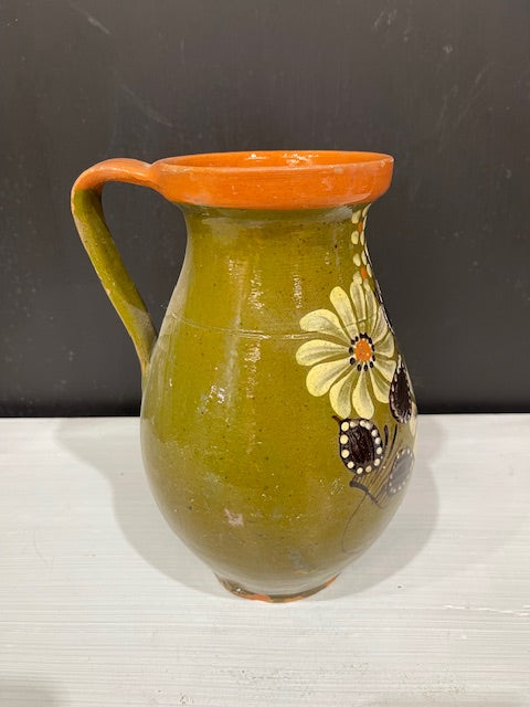 Vintage  Glazed  Hungarian  Terracotta Jug  #7386
