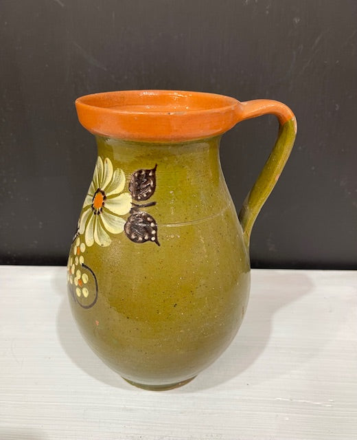 Vintage  Glazed  Hungarian  Terracotta Jug  #7386