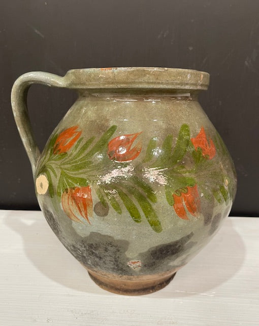 Vintage  Glazed  Hungarian  Terracotta Jug  #7387