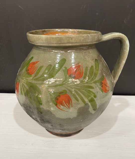 Vintage  Glazed  Hungarian  Terracotta Jug  #7387