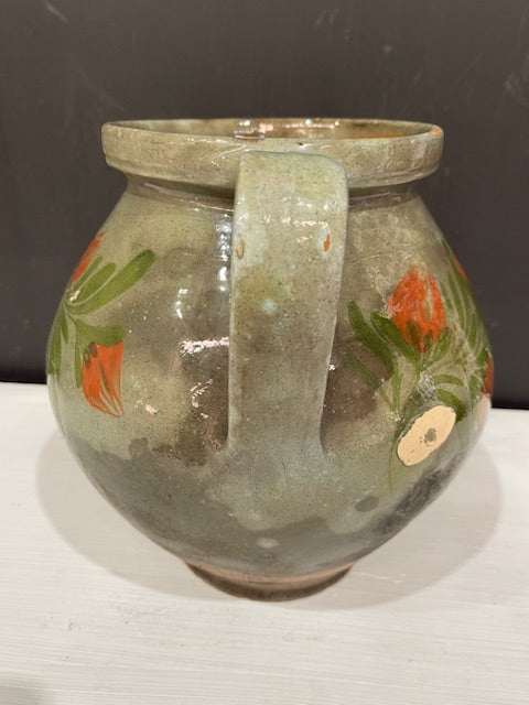 Vintage  Glazed  Hungarian  Terracotta Jug  #7387