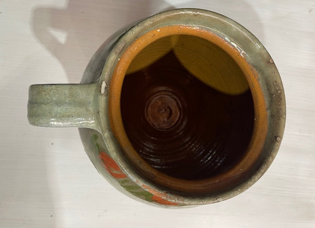 Vintage  Glazed  Hungarian  Terracotta Jug  #7387