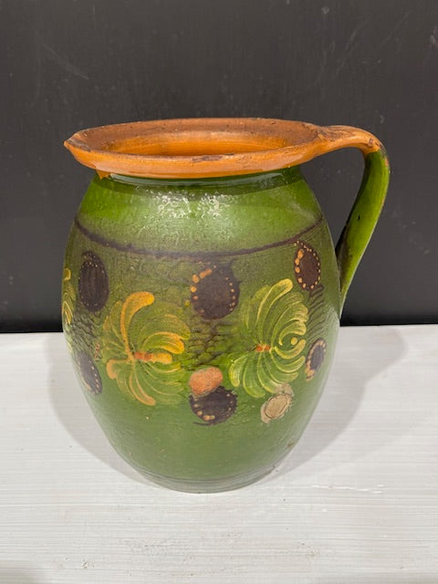 Vintage  Glazed  Hungarian  Terracotta Jug  #7388