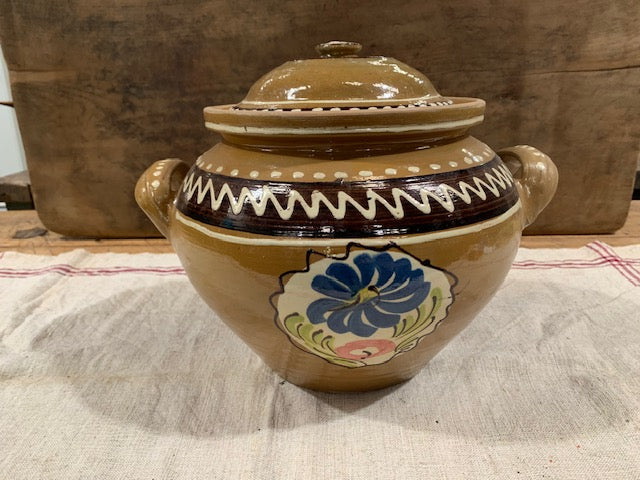 Vintage Hungarian  Glazed Ceramic  Pot with Lid   #5139