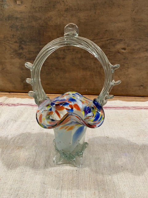 Vintage Romanian Glass Basket  #5149