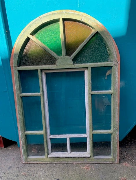 Vintage European Arched  Wooden  Window #5165