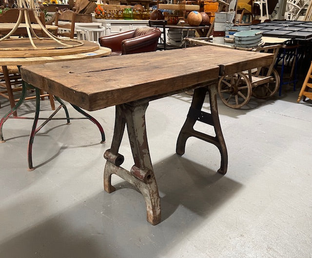 Vintage Cast Iron Base Wooden Top Coffee Table #6719 Byron