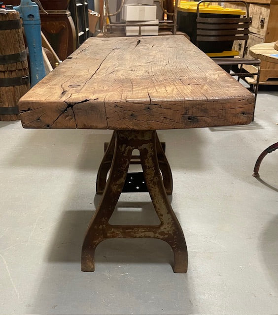 Vintage Cast Iron Base Wooden Top Coffee Table #6719 Byron