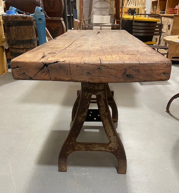 Vintage Cast Iron Base Wooden Top Coffee Table #6719 Byron